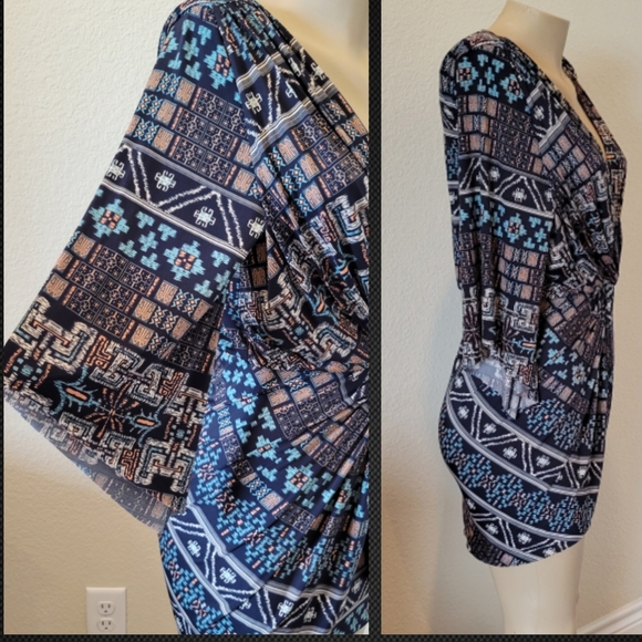 Misa Teget Twist Knot Navy Geometric Print Bodycon Mini Dress Sz S - Picture 4 of 10